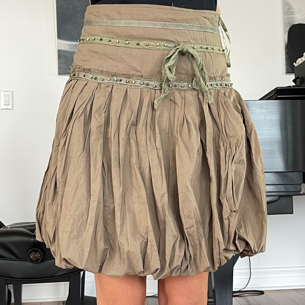 Olive Boho skirt with beading and lace trim